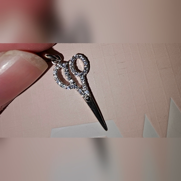 Sterling Silver Scissor Charm with Cubic Zirconia Stones - Picture 3 of 4